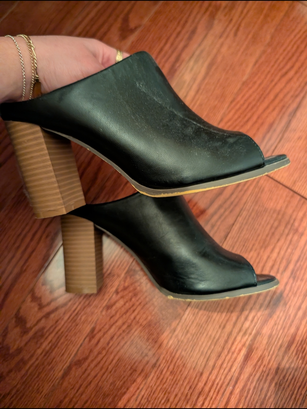 Black Open-Toe Block Heel Mules - Women